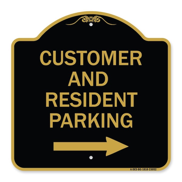 Reserved Parking Customer and Visitor Parking With Right Arrow, Black & Gold, A-DES-BG-1818-23052